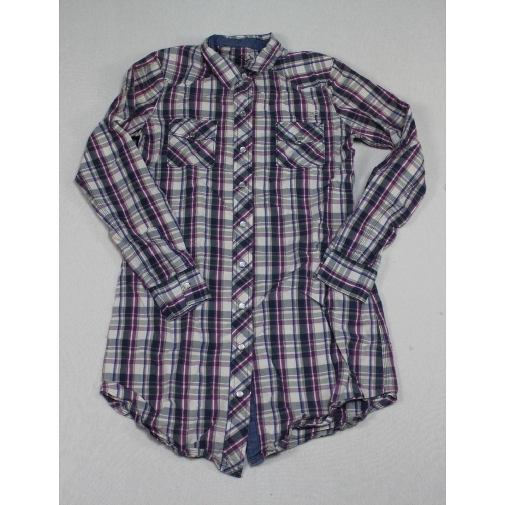 Realtree Tunic Women XS Purple Excellent Plaid Snap Button Long Sleeve Shirt